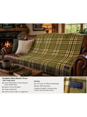 Vintage Wool Pendleton Throw Cabin  Cottage Decor 78 Long 52 Wide 💛